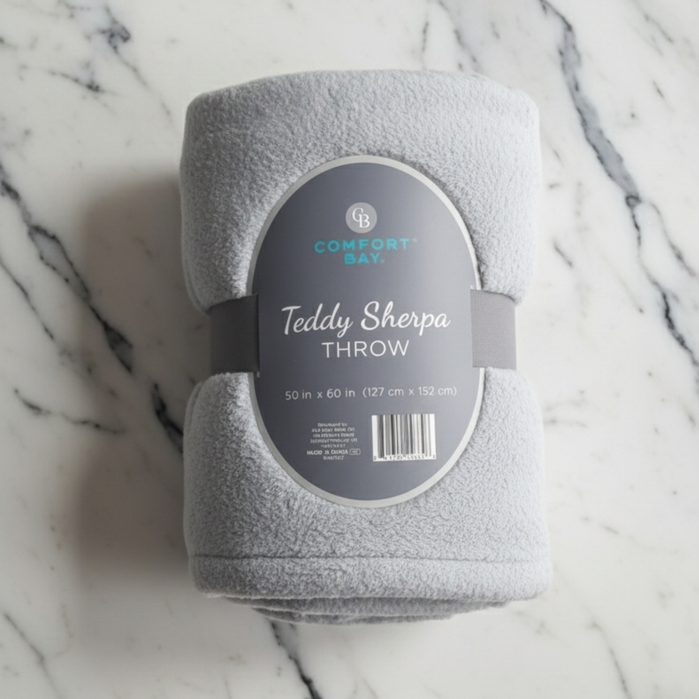 Comfort Bay Light Gray Sherpa Blanket - Picture 1 of 1
